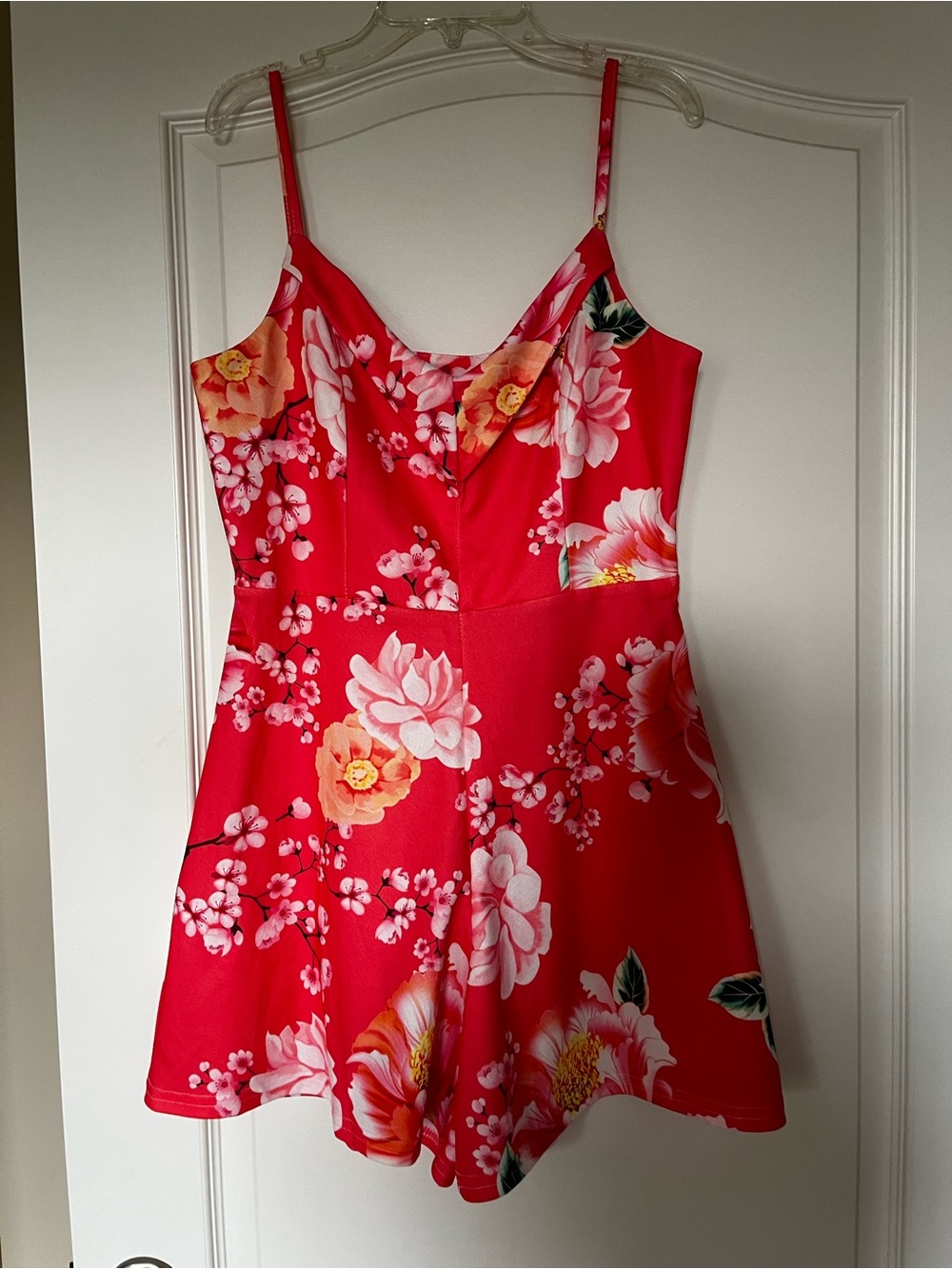Coral Floral Spaghetti Strap Skort Romper